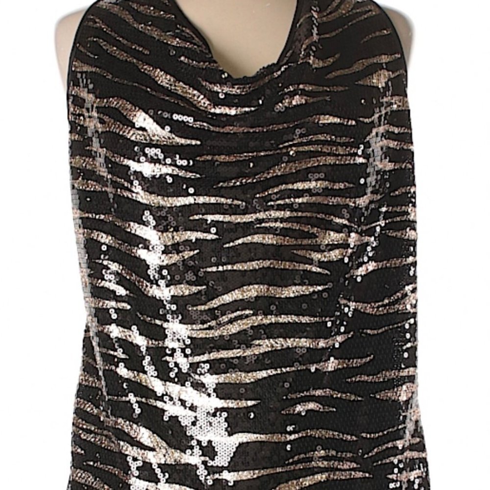 Debbie Shuchat Zebra Print Sequined Sleeveless Blouse Small - Picture 9 of 11